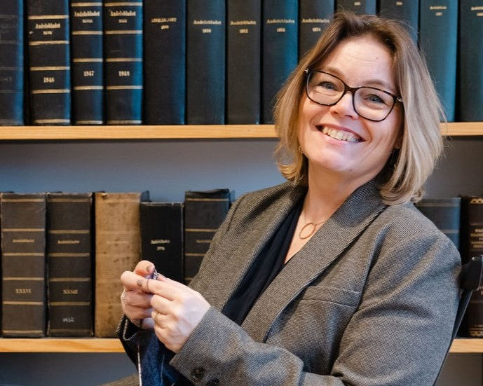 Billede af mig, der strikker