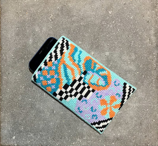Pomp Stitch Crazy Flower mobiletui - Tyrkis